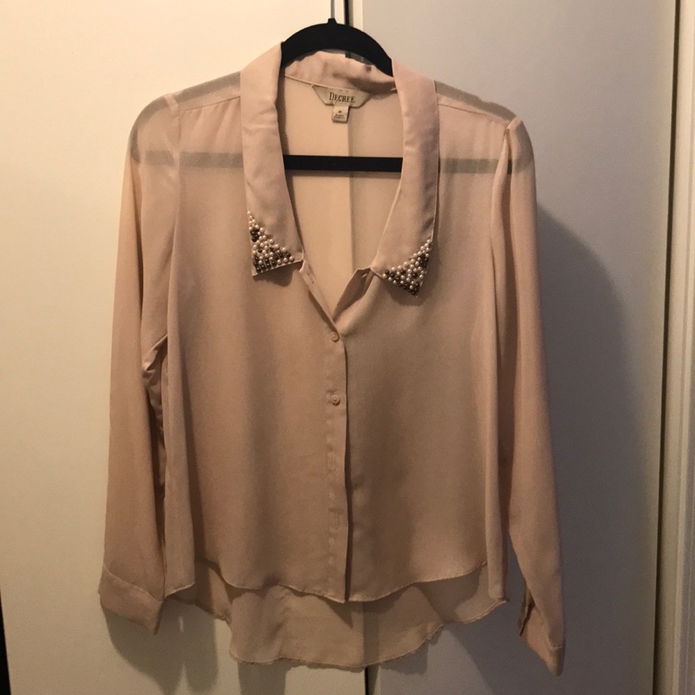 DECREE Tan Blouse w/ Collar Decoration / Medium